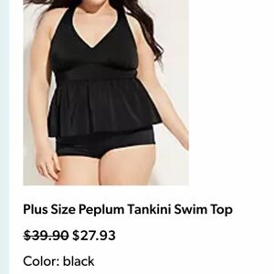 Women’s plus size 3x Black Peplum Tankini Swim Top from Maurice’s.